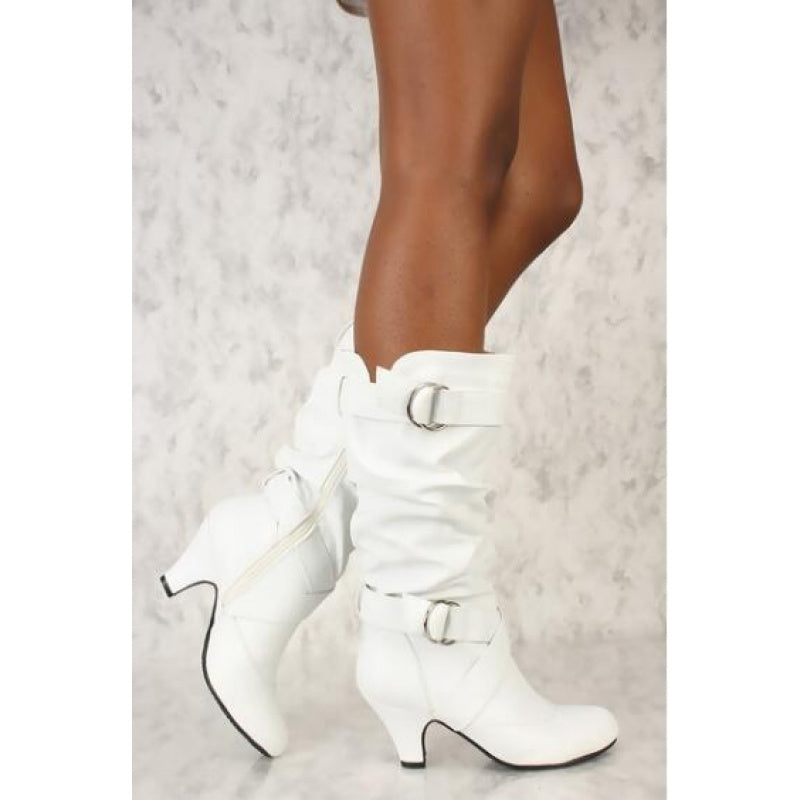 Women's Genuine Mid-Heel /Knight Boots with Chunky Heel & Metal Buckle - Toe Autumn Winter Boots, Sole for Durability - Casual & Dress Boots for Jeans/ Dresses