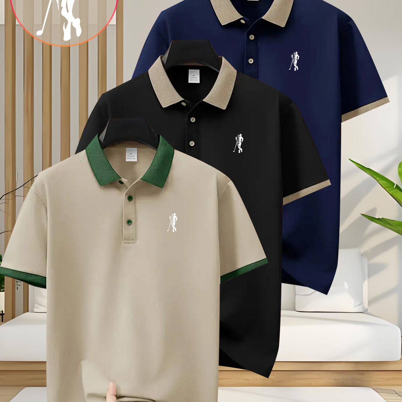 [Ideal Christmas Gift] A Trendy Three-Piece Set of Men's Polo Shirts, Perfect for Casual Wear And Golf, Featuring Print Patterns, a Collared Design, Short Sleeves, Buttoned Neck, And Breathable Fabric, Making It an Ideal Chri