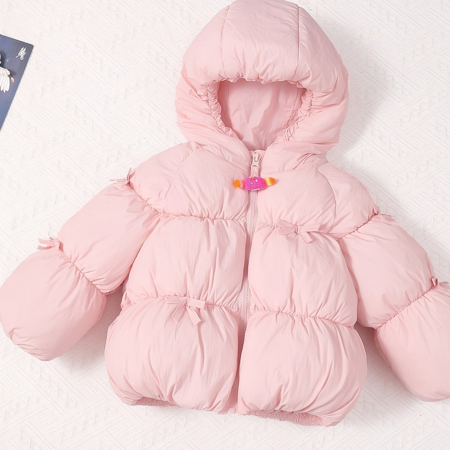 Girls' Winter Warm Hooded Jacket with Heart & Bow Accent - Cute Red Coat, Full-Zip Front Closure, Soft Polyester, Cozy Fall/winter Outerwear For Everyday & Special Occasions, Winter Clothes For Girls, Fall Winter Wear, Playfu