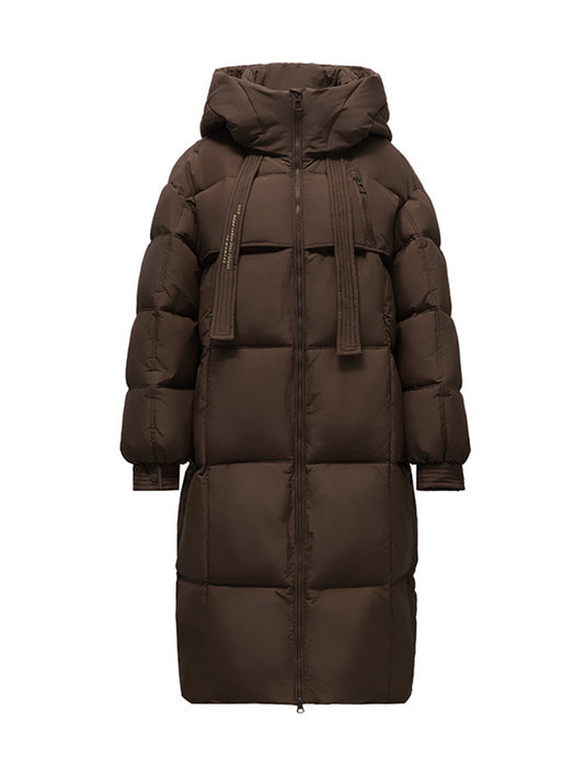 Women's Winter Thick Padded Coat - Oversized Loose Fit Long Over-the-Knee Jacket with Mid-Calf Coverage, Front Pockets & Hood-like Collar, Machine Washable Cold Weather Outerwear for Casual & Semi-Formal Outfits