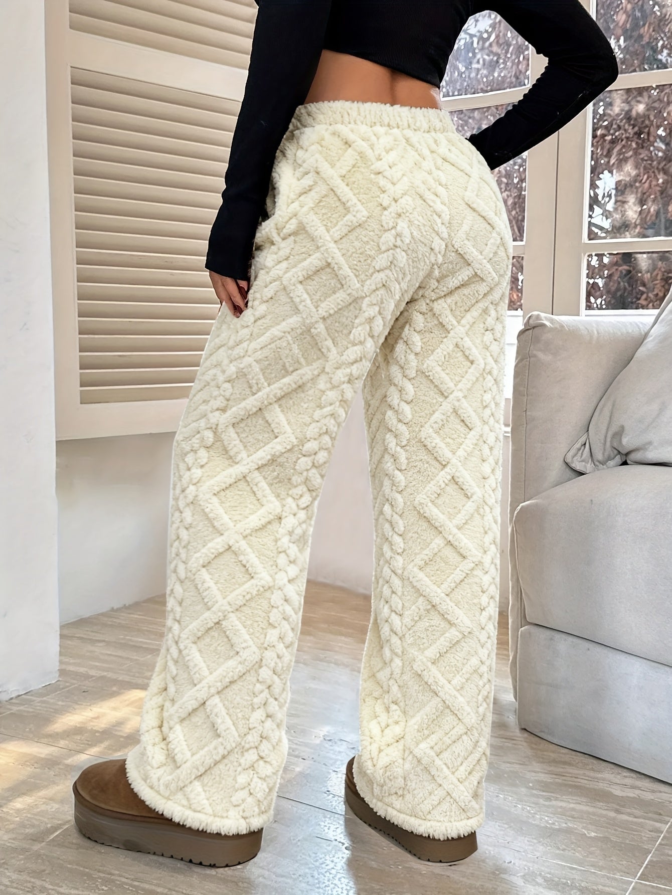 Women'S Winter Fleece-Lined Casual Pants | Drawstring Waist, Suitable for Home and Outdoor Leisure Wear