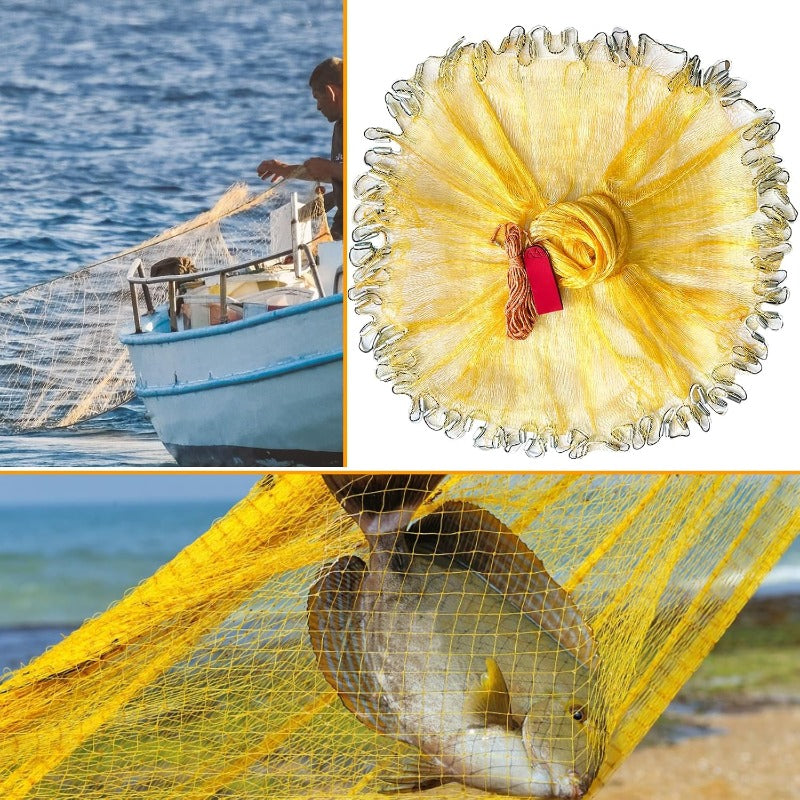 Heavy-Duty Handmade Nylon Multifilament Casting Net with 3/8” Mesh, Zinc-Weighted Sinkers & Saltwater/Corrosion Resistant - 3ft/4ft/6ft/8ft/10ft/12ft Hand Throw Net for Bait Fish, Freshwater/Saltwater Fishing (Commercial &