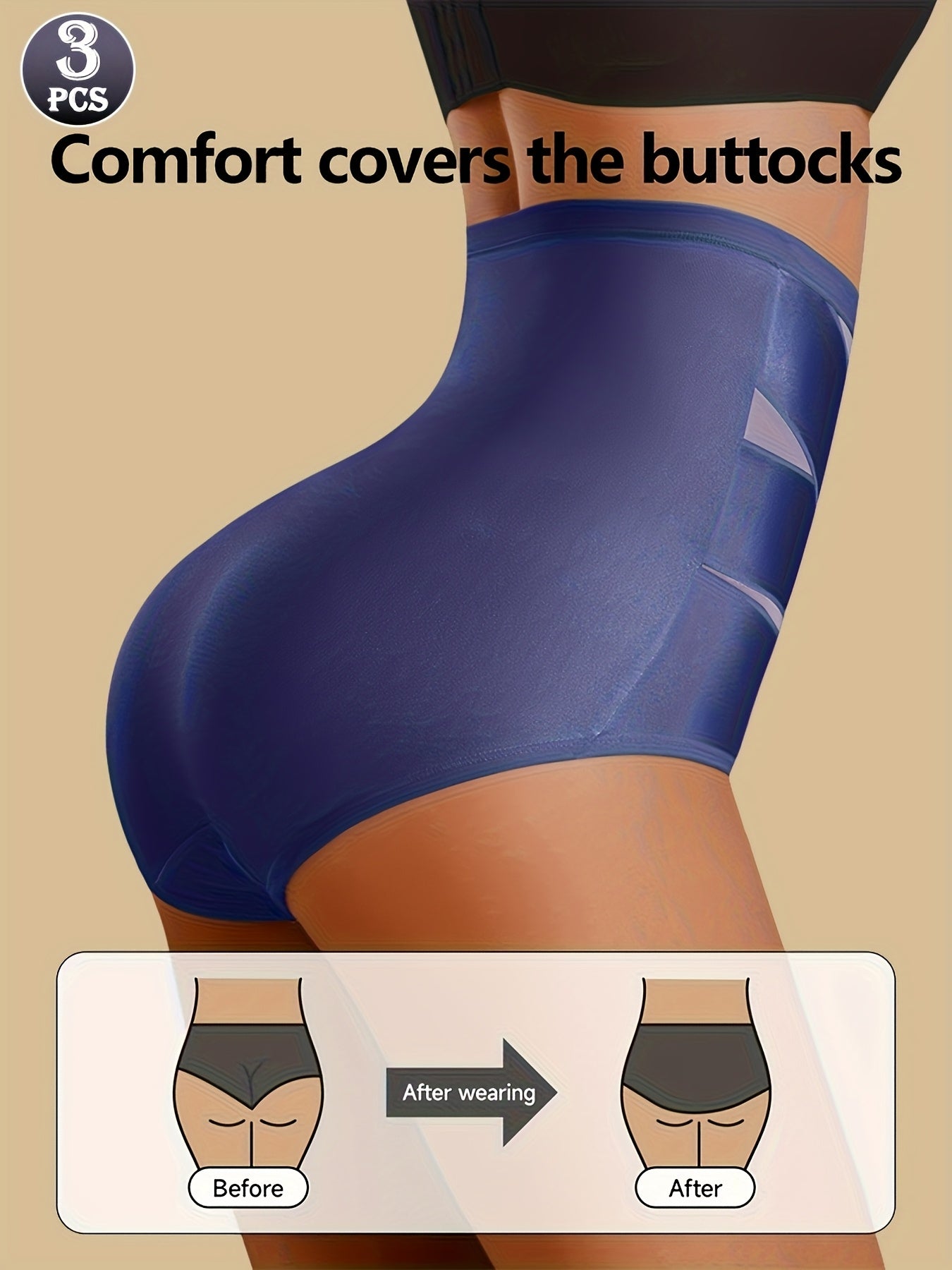 [3pcs High-Waisted Briefs] 3pcs Women's High-Waisted Cross-Strap Briefs - Breathable Comfort, Butt-Lifting Waist Cincher, Solid Color Set (Beige/White/Black), Everyday Casual Wear, Comfortable Undergarment, Simple Design, Smo