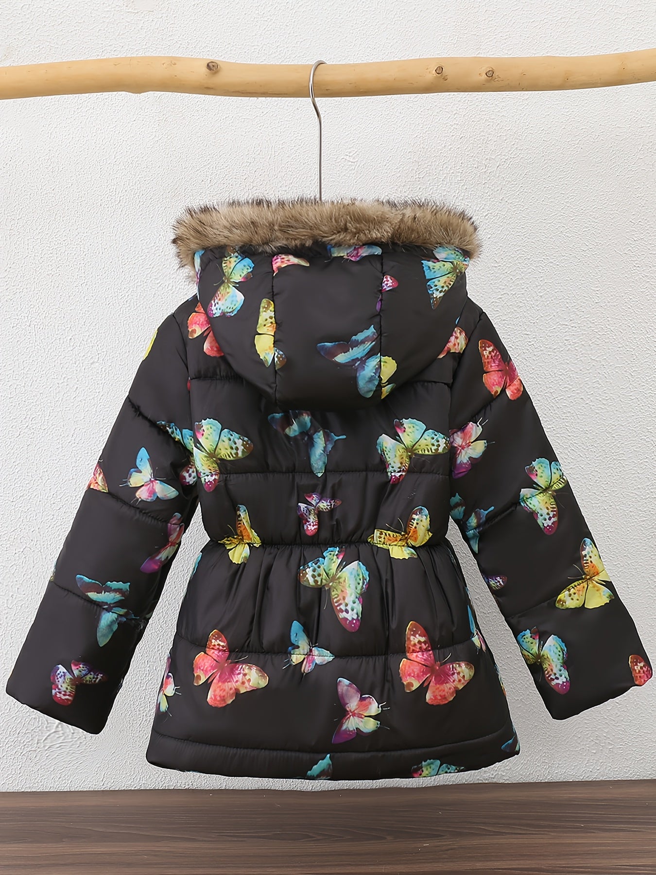 [Winter Quilted Coat] JOMAKE Winter Warmth Girls' Quilted Hooded Coat | Cartoon Print, Long Sleeve, Midi Length, Regular Fit, 100% Polyester, Non-Stretch Fabric, Zipper Placket, Cute Style