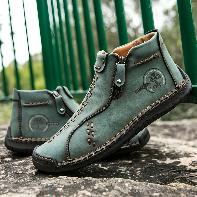 Men's Handmade PU Boots with Zipper, Casual