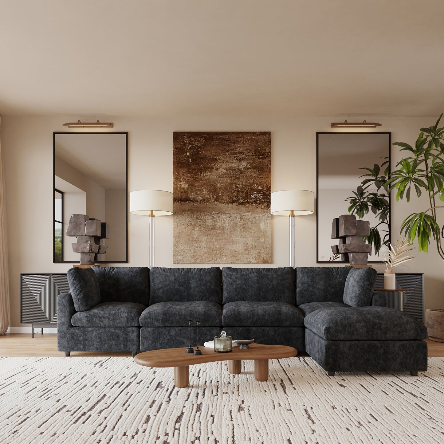 Cloud Couch Modular Sectional Sofa, 134" L Shaped Couch, Oversized Convertible Wide Seater, 4 Seater With Ottoman For Living Room Set, Covers Washable&Replaceable