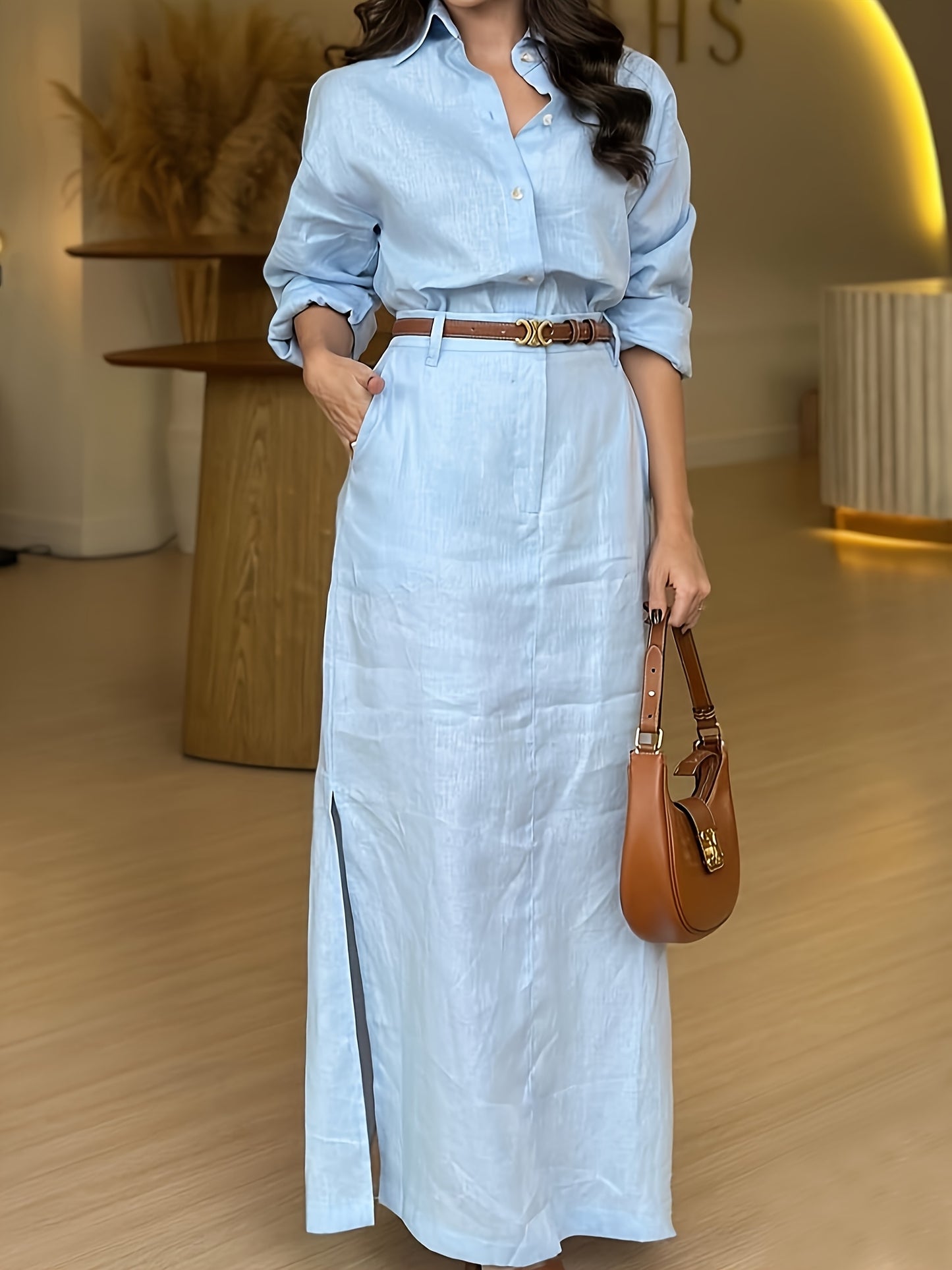 Self-Directed, Elegant And Fashionable Solid Color Shirt And Skirt Set for Spring And Summer