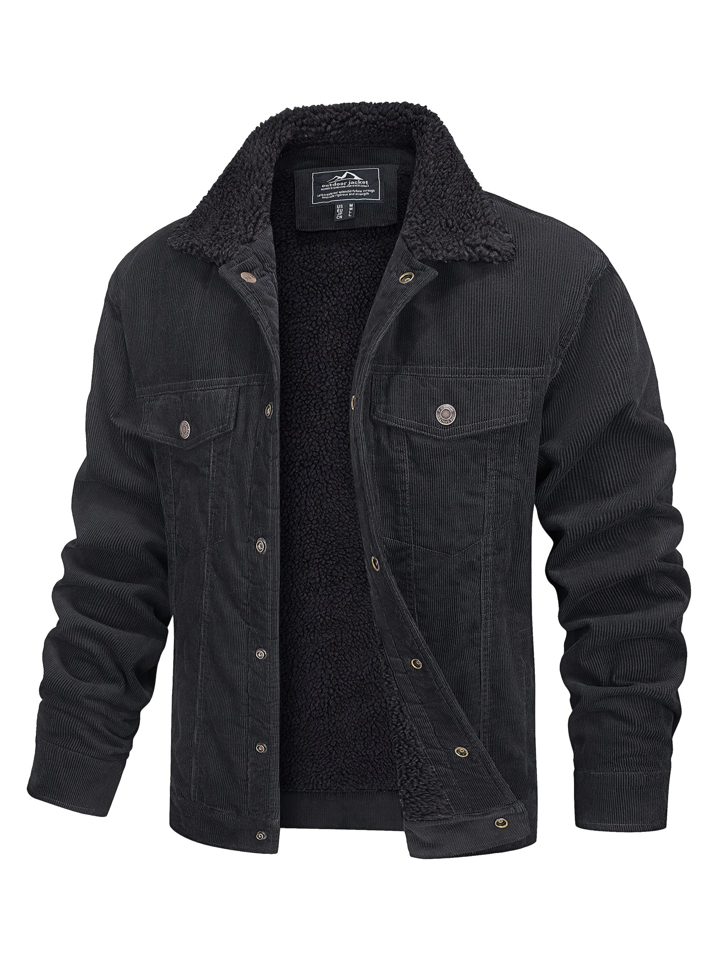 Men's Heavy-Duty Winter Jacket with & Lapel Collar - Thick Warm Trucker Jacket Suitable for Hiking, Camping, Outdoor Workwear - Machine-Washable Coat with Multi-Pocket Design (Fall/Winter)