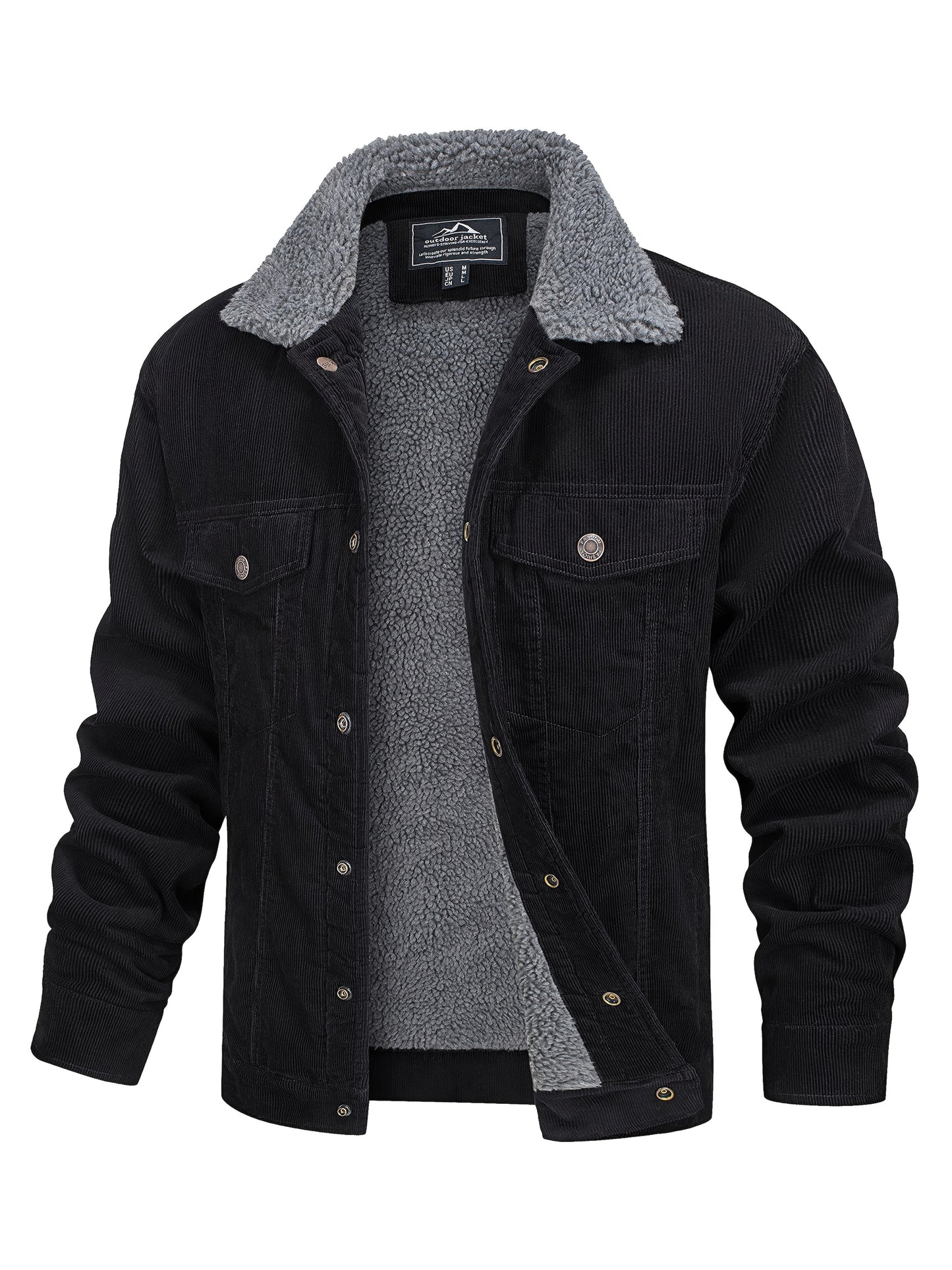Men's Heavy-Duty Winter Jacket with & Lapel Collar - Thick Warm Trucker Jacket Suitable for Hiking, Camping, Outdoor Workwear - Machine-Washable Coat with Multi-Pocket Design (Fall/Winter)