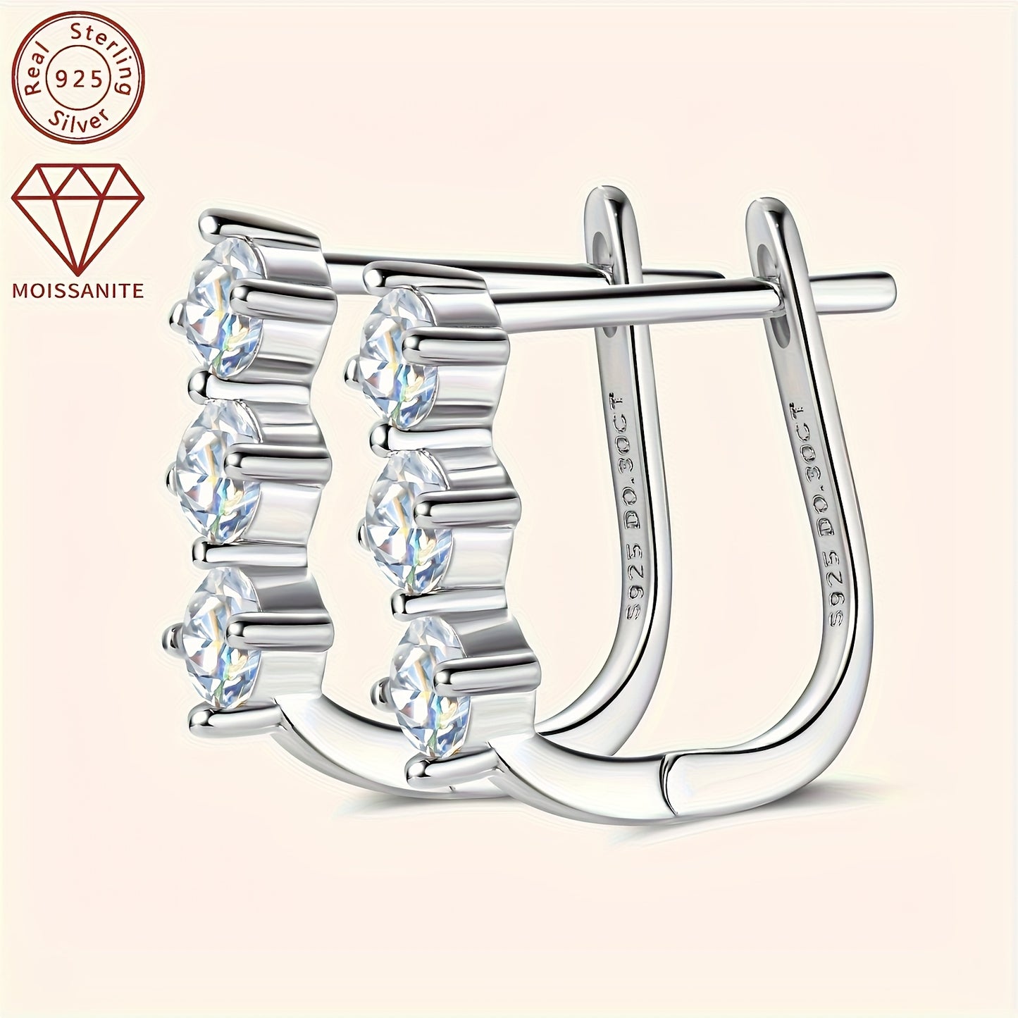 S925 925 Sterling Silver moissanite Earrings - Elegant 0.3Ct*2pcs moissanite Jewelry / Women'S Fashionable Hoop Earrings And Studs - Perfect Thanksgiving Gift for Family / Mother'S Day Studs / Christmas Earrings - Birthday Gi