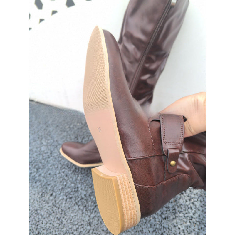 Women's Elegant -Like Winter Boots - High Calf Ankle, Side Zipper Closure, Low Block Heel (No Lifting) - Wide Width (EU 44/45) - Warm Round Toe Snow Boots for Jeans & Dresses - Durable Rubber Sole & PVC