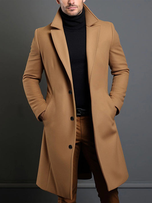 European And American Winter Fashion Young Men British Style Mid-Length Coat Jacket