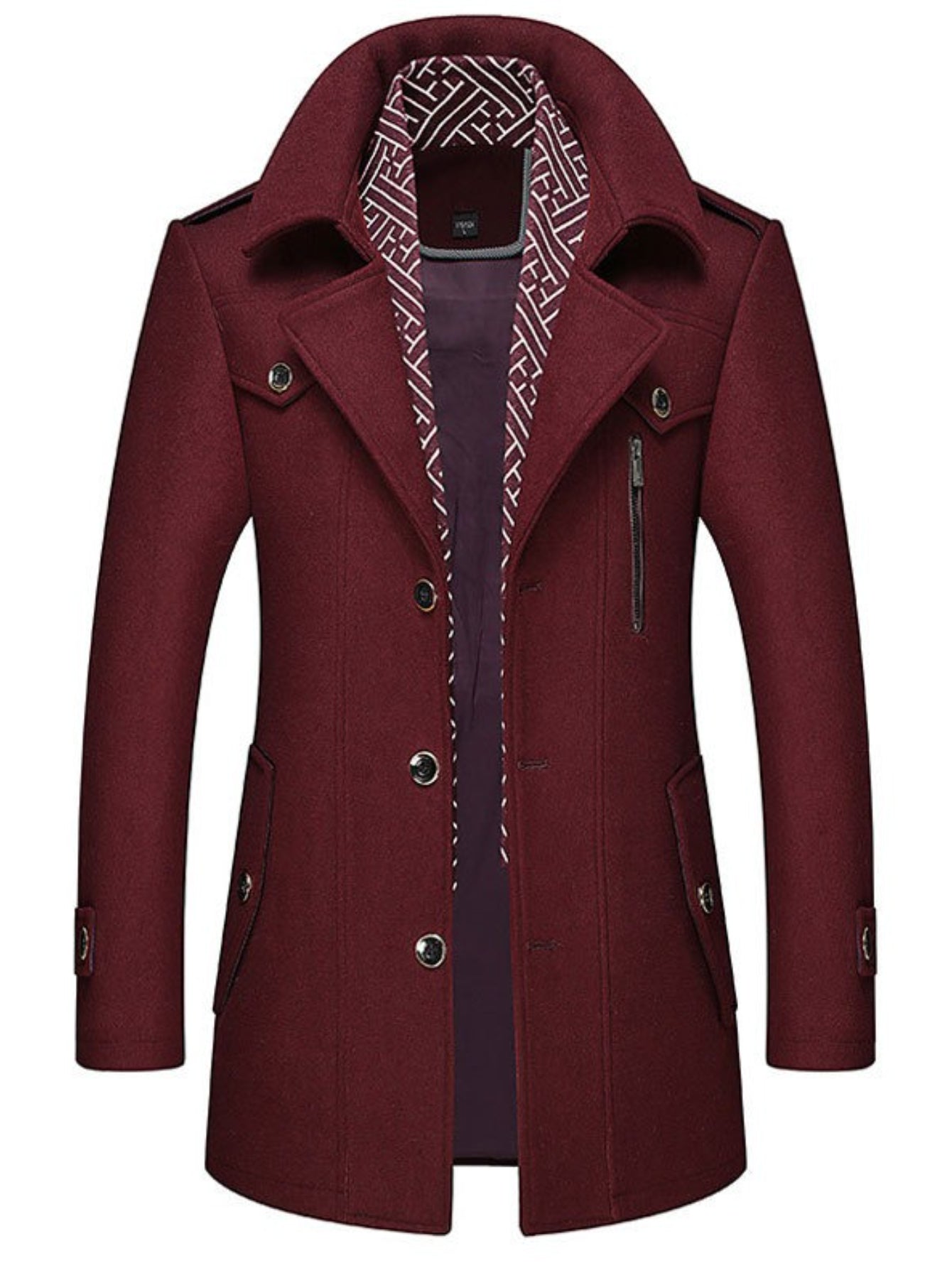 ARTPAGE Men'S Winter Warm Tweed Trench Coat with Scarf Collar - & Golden-Tone Button Front Closure, Structured Lapel Collar & Chest Pocket