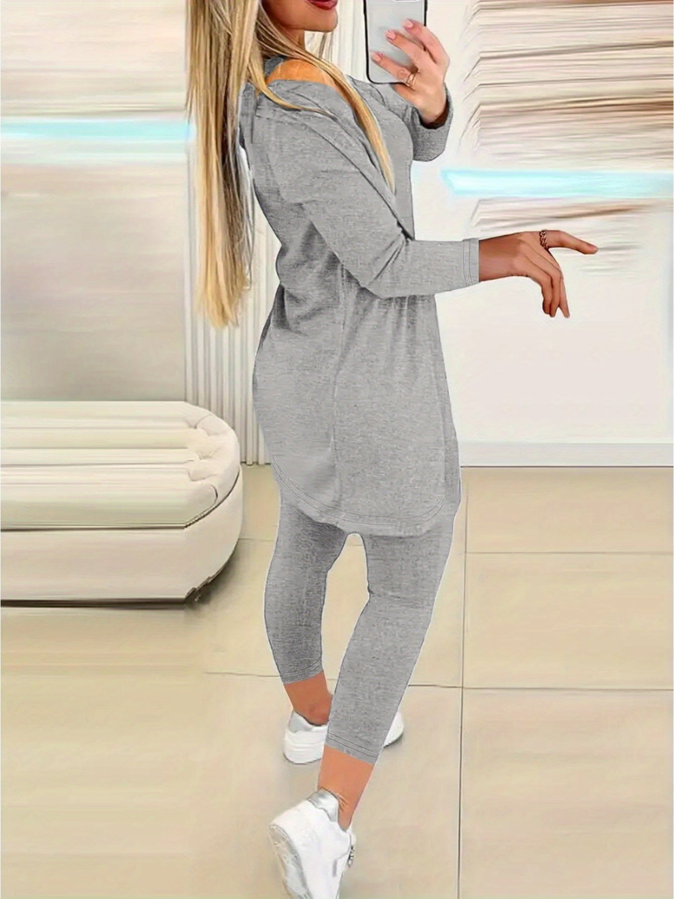 [Women's 3-Piece Set] Women's Fashion Three-Piece Set - Solid Color Long-Sleeved Long Pants Suspender Home Wear Set