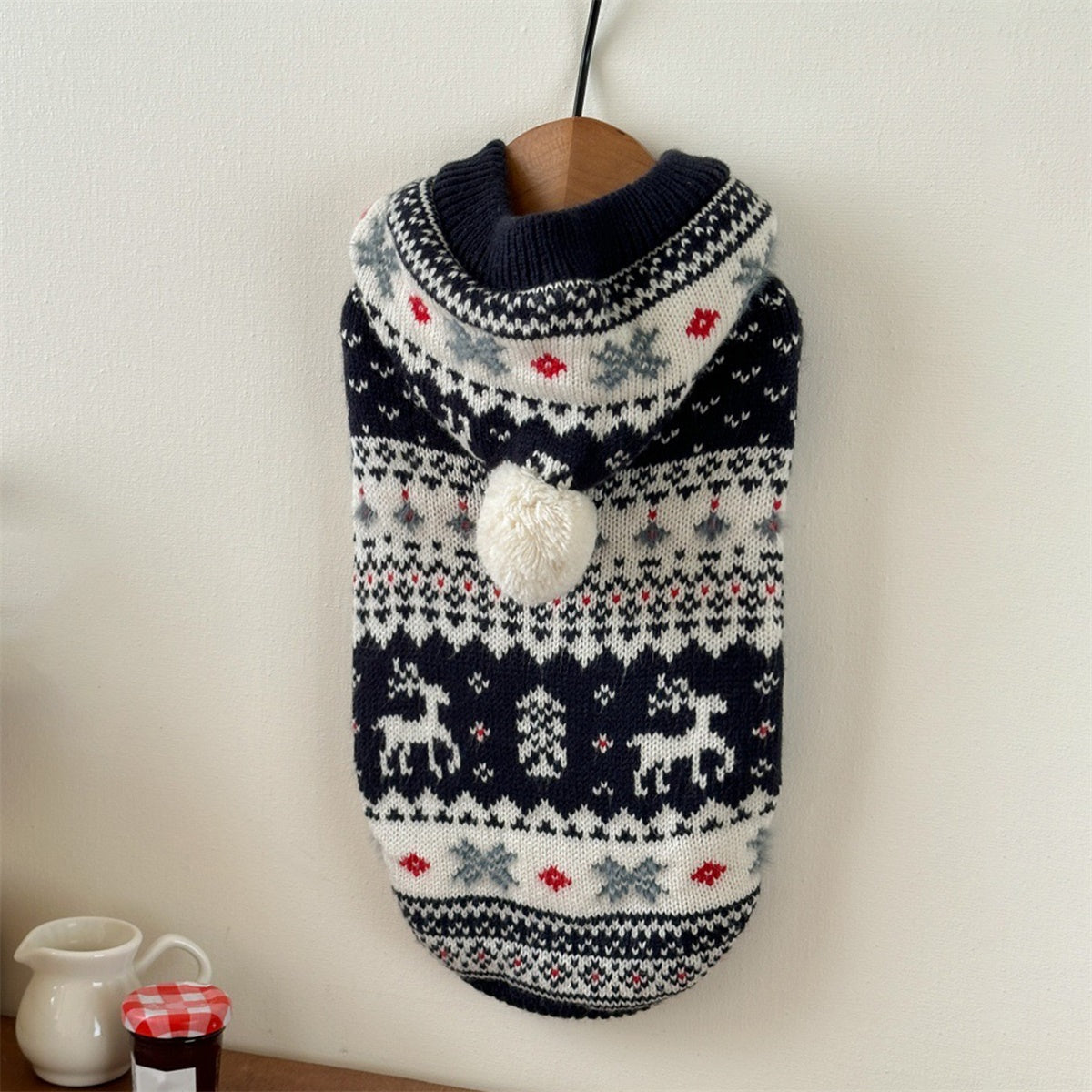 Classic Elk Snowflake Dog Sweater - Soft Warm Winter Jacket with Reindeer & Snowflake Patterns, White/Black/Red/Green, Machine Washable Pullover for Small Breed Pomeranian, Chihuahua, Shih Tzu (Christmas Pet Outfit)