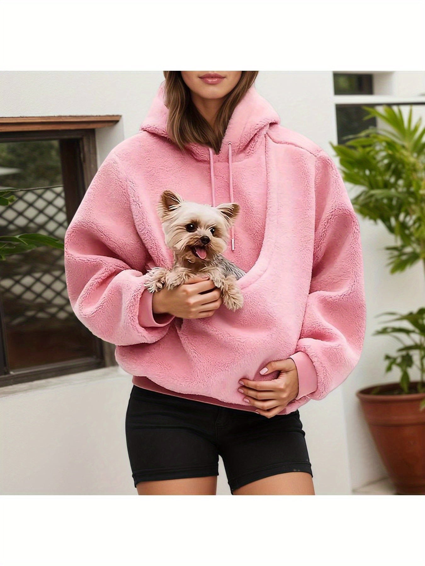Women'S Oversized Hooded Sweatshirt with Front Pocket & Carry Pouch for Small Dogs/Cats - Cozy Fall Winter Pullover, Soft Casual Pet-Friendly Sweater, Adjustable Drawstring Hood, Spacious Pocket, Stylish Casual Attire for Dog