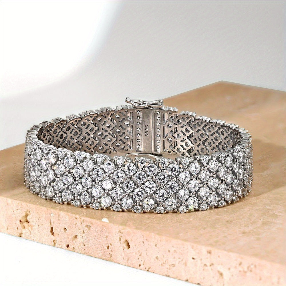 LYEE CYEE S925 925 Silvery Tennis Bracelet - French-Style Ultra-Shiny Synthetic Synthetic Zircon Accents, Plated, Lightweight & Durable for Weddings, Parties, Holidays, Birthdays, Anniversaries - Ideal Gift for Men, Tennis
