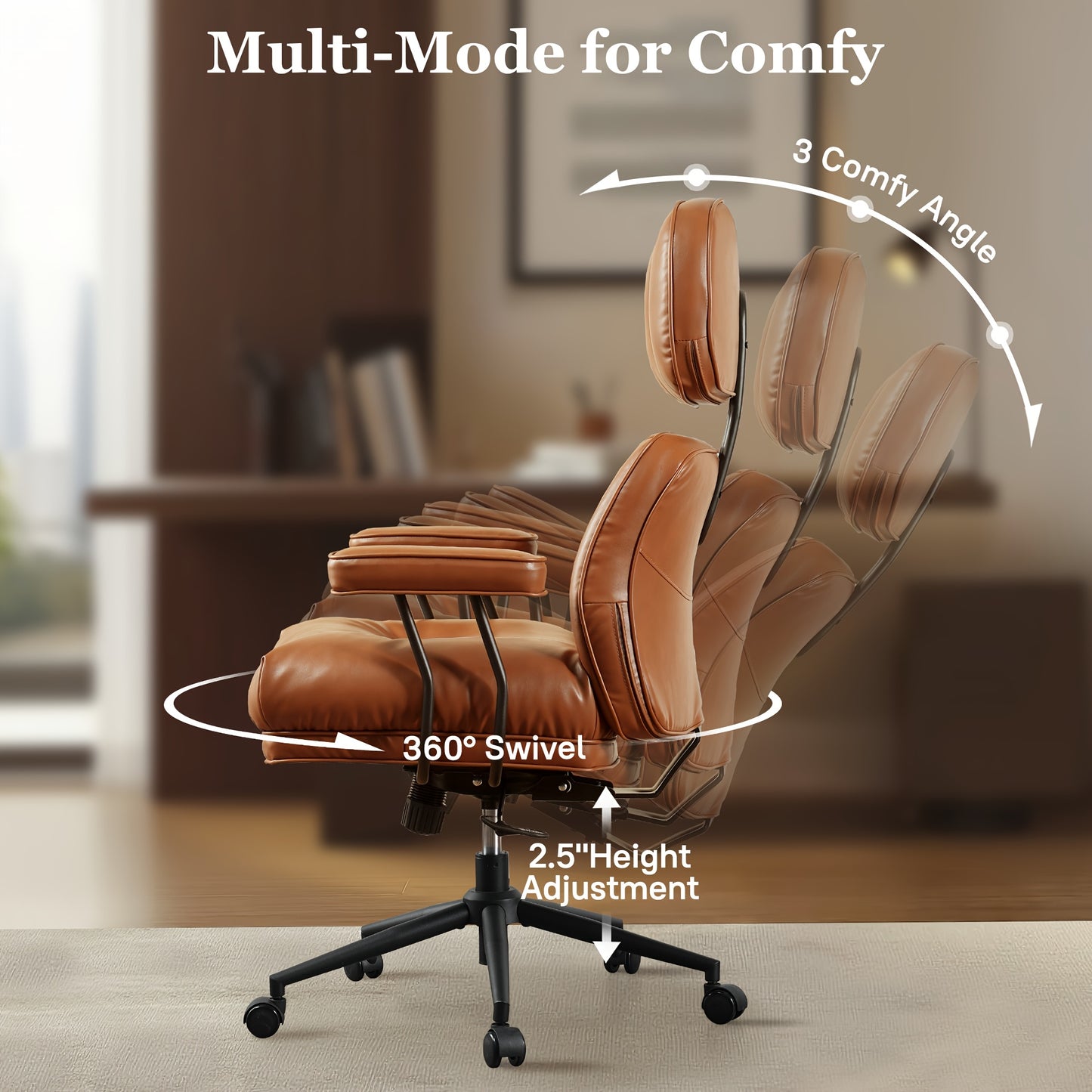 Oversized Modern Office Chair PU Leather, High Back Adjustable Desk Chair with Padded Armrests, Ergonomic Computer Chair for Home Office, Stylish Executive Chair with Lumbar Support
