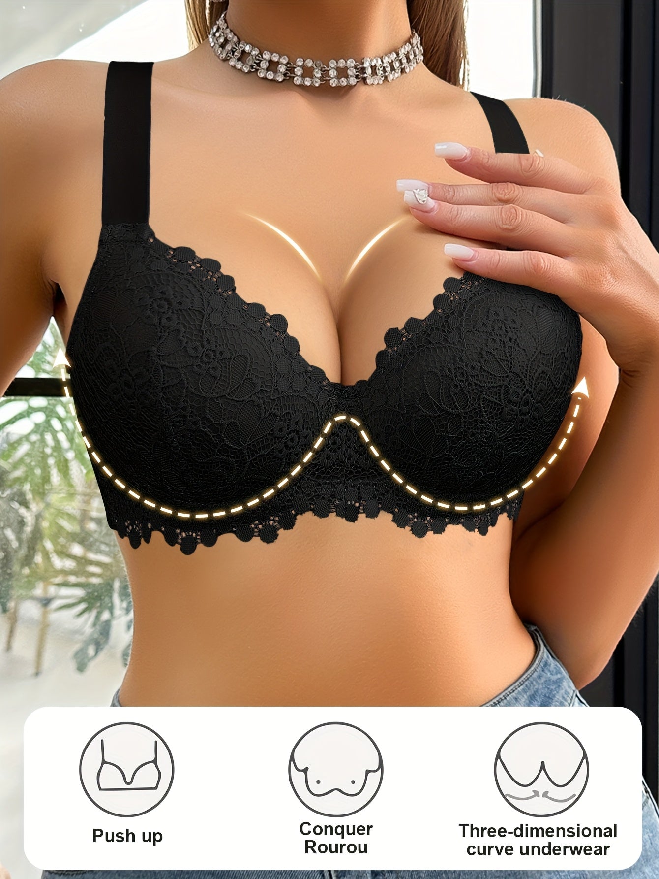 4pcs Women'S Floral Lace Bustier Bra Set - Wide Strap Support, Underwire Cup Design, Non-Removable Pads, Elegant Elegant Style for Casual Attire, Comfortable Undergarment | Floral Lace Design | Nonremovable Pads, Bra Bustier