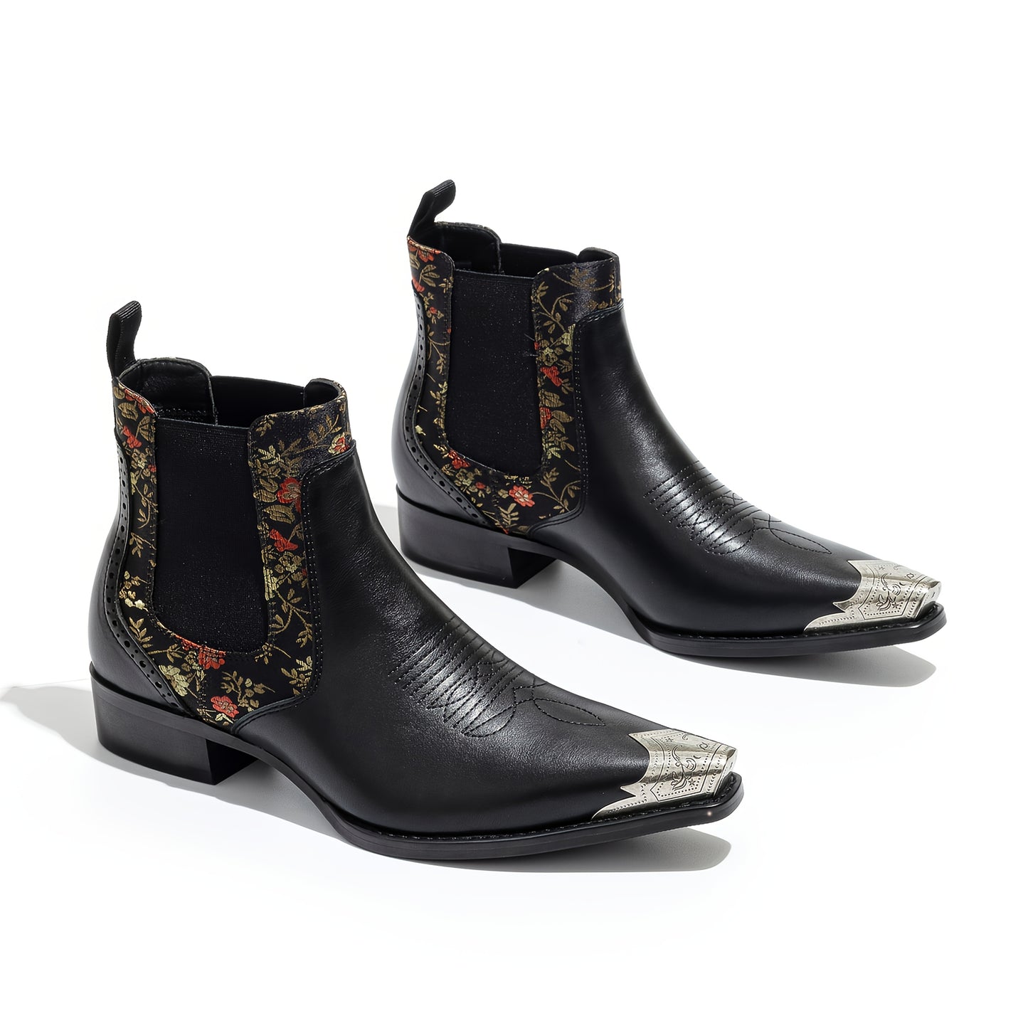 Men'S Iron Head Chelsea Boots, Short Boots, Ankle Boots, Western Boots. Side Zipper, Low Heel, Metal Accessories. Fashion, Parties, Wedding Business, Daily Life