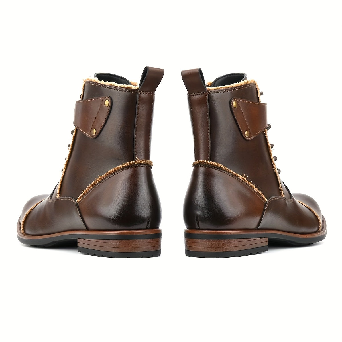 Men's Retro Motorcycle Boots, British Style High-Top Round Toe Work Boots with Side Zipper, Brown & TPR Sole, Adjustable Buckle Straps, All-Season Casual & Outdoor Wear, Hiking Boots | Buckle Strap Boots | Boots