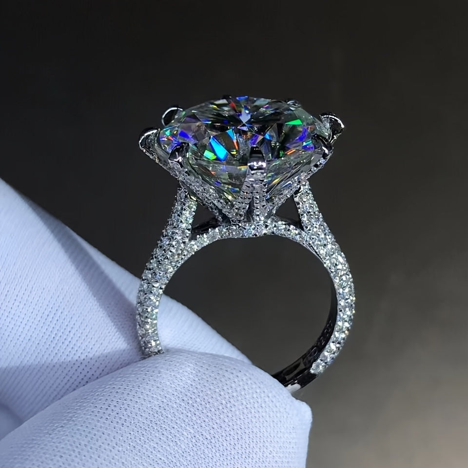 1pc S925 Silver 18K Gold Plated 10 Carat Moissanite Ring, Vintage Luxury Style, Perfect for Engagement & Wedding Gift, Men And Women, Fashion Temperament