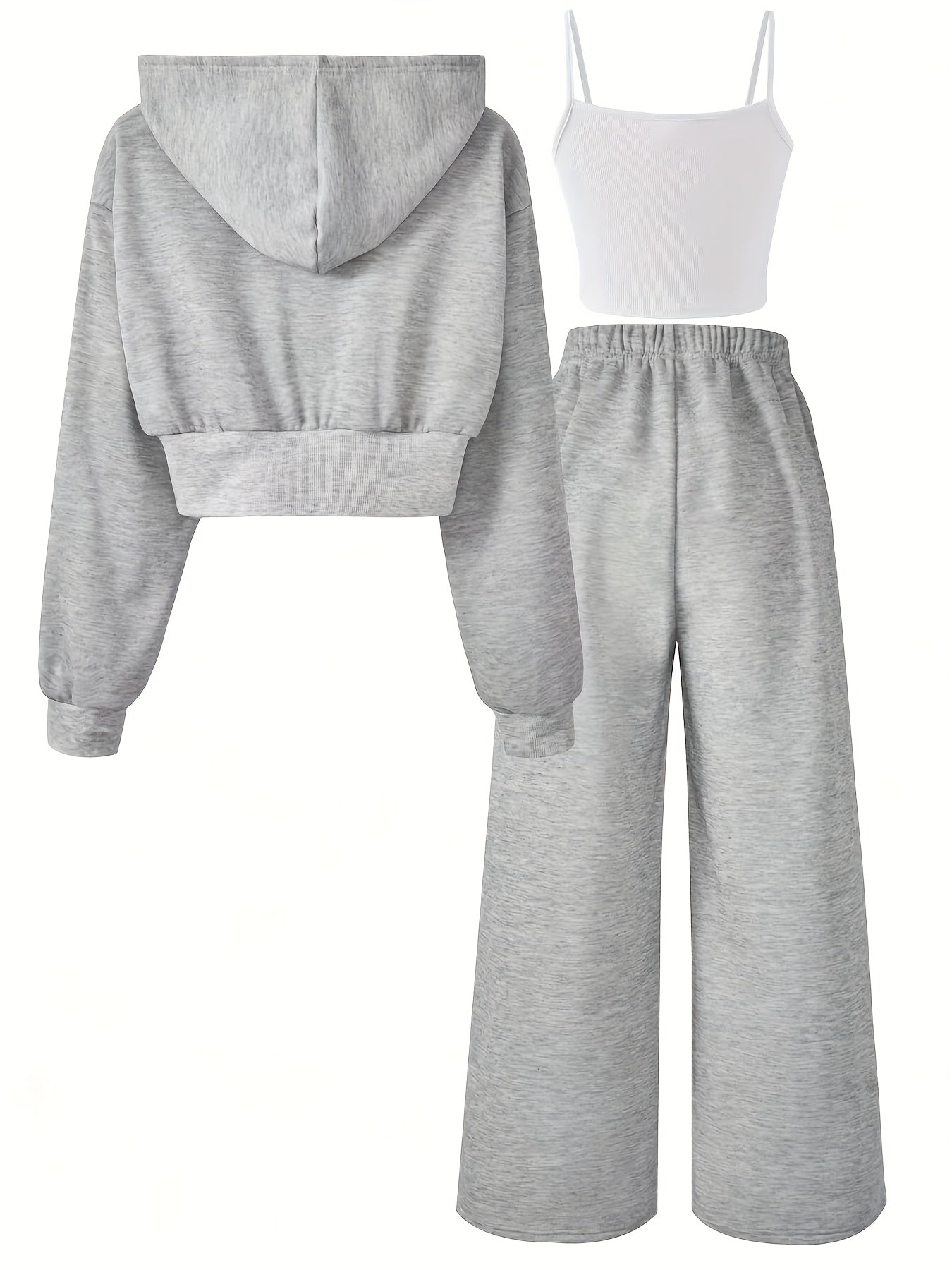 Girls' Casual Sportswear Three-Piece Set, Fleece-Lined Hooded Zip-Up Shirt, Tank Top & Loose Pants for Daily Wear, Commuting, School, for Outdoor, For Teenager, School Outfit, For Teenager Clothing, For Teenager Fashion, For