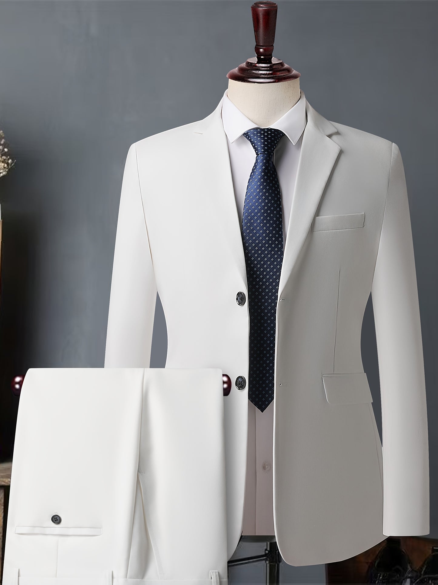 Men's White Premium Suit Set • Wrinkle-Resistant And Lint-Free • Suitable for Business Attire, Year-Round Commuting, And Party Formal Wear • Two-Piece Design