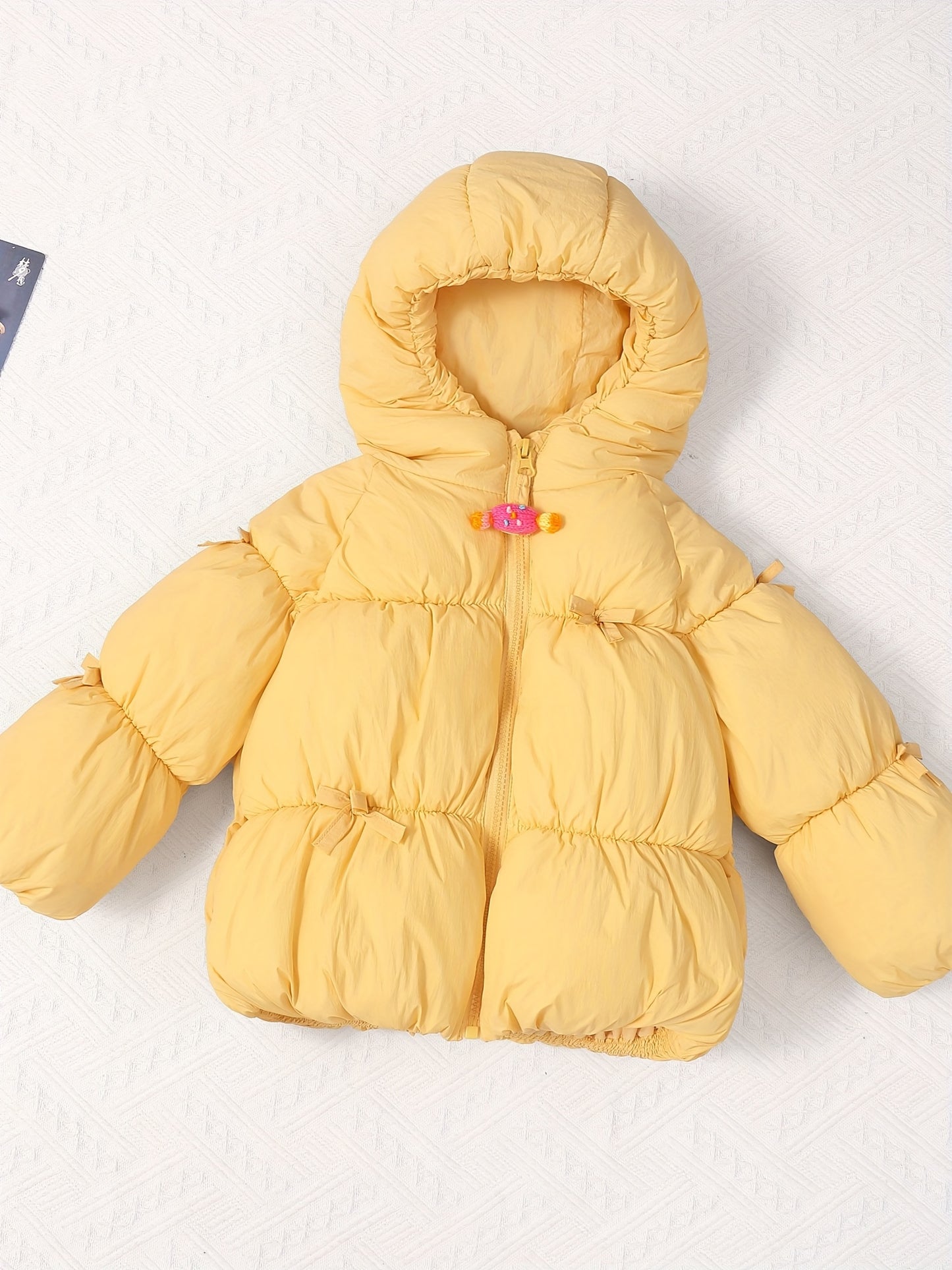 Girls' Winter Warm Hooded Jacket with Heart & Bow Accent - Cute Red Coat, Full-Zip Front Closure, Soft Polyester, Cozy Fall/winter Outerwear For Everyday & Special Occasions, Winter Clothes For Girls, Fall Winter Wear, Playfu