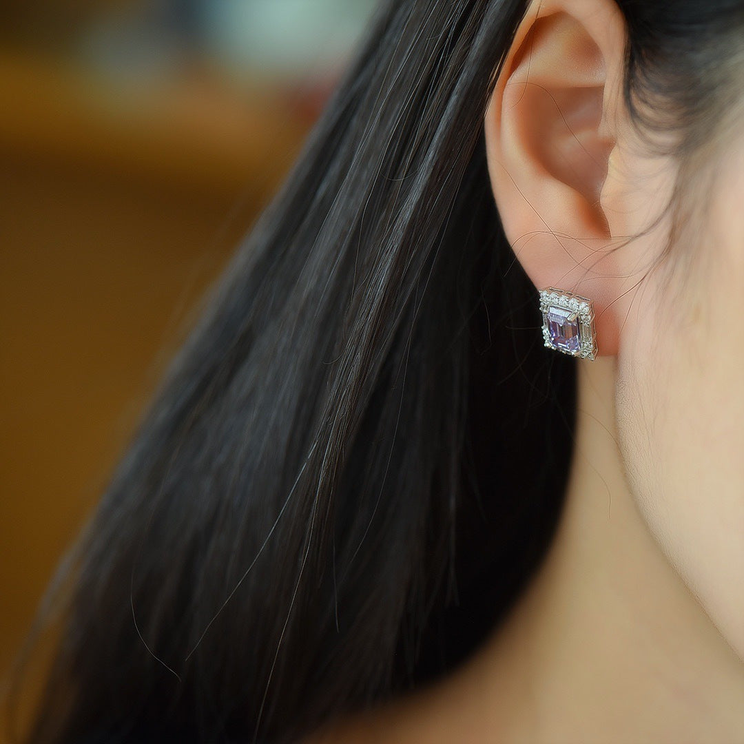 S925 Silvery Purple Moissanite Stud Earrings Are Worn Daily for Birthday Parties, Banquets And Christmas, Thanksgiving As Gifts for Family, Friends, Couples