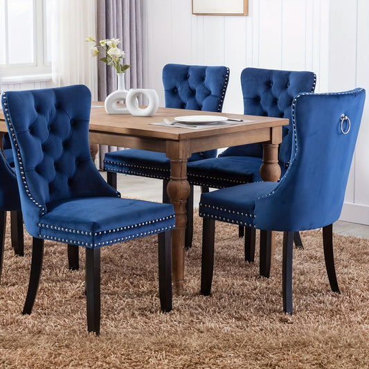 Set of 4 Upholstered Dining Chairs, Velvet Chairs with Button Tufting And Sturdy Wooden Legs, Contemporary Fabric Side Chairs for Dining Areas, Kitchens, Restaurants, And Hotels