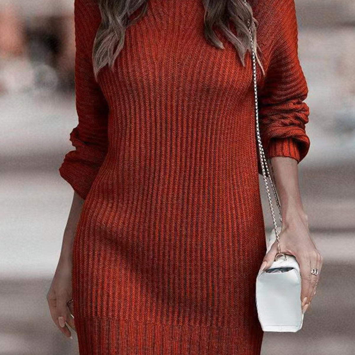 Women'S Elegant High Neck Sweater Dress - Long Sleeve Solid Color Mid-Length Dress with Belt, All-Season Casual to Semi-Formal Wear, Soft Warm Fabric for Office, Semi-Formal & Everyday Outfits - Easy Care & Versatile Style (N