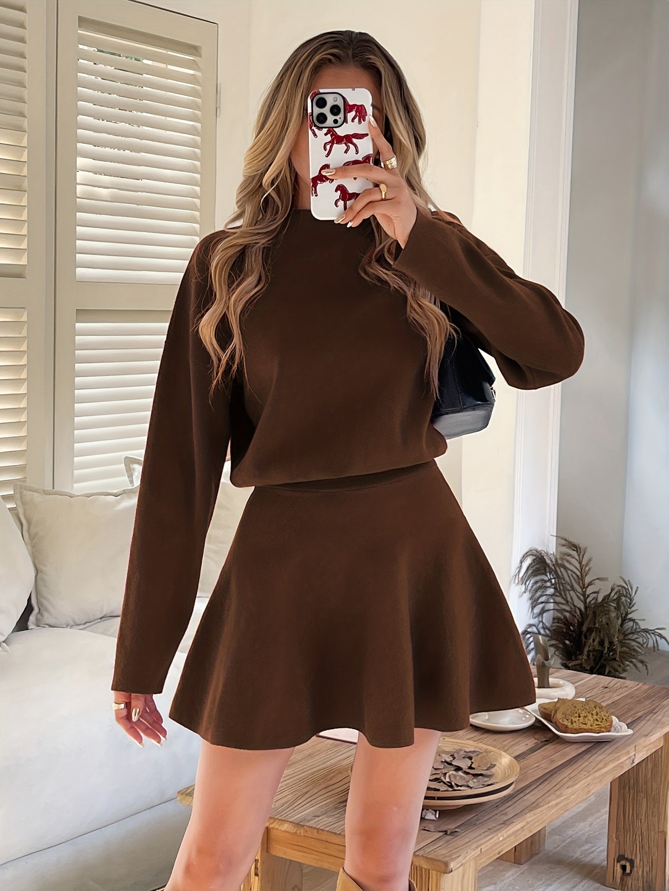 Women's Winter Warm Dress - High Neck Sweater A-Line Dress with Short Skirt, Machine Washable Solid Color Elegant Dress for Church Weddings Conferences, Fall & Winter Outfits (No  Needed)