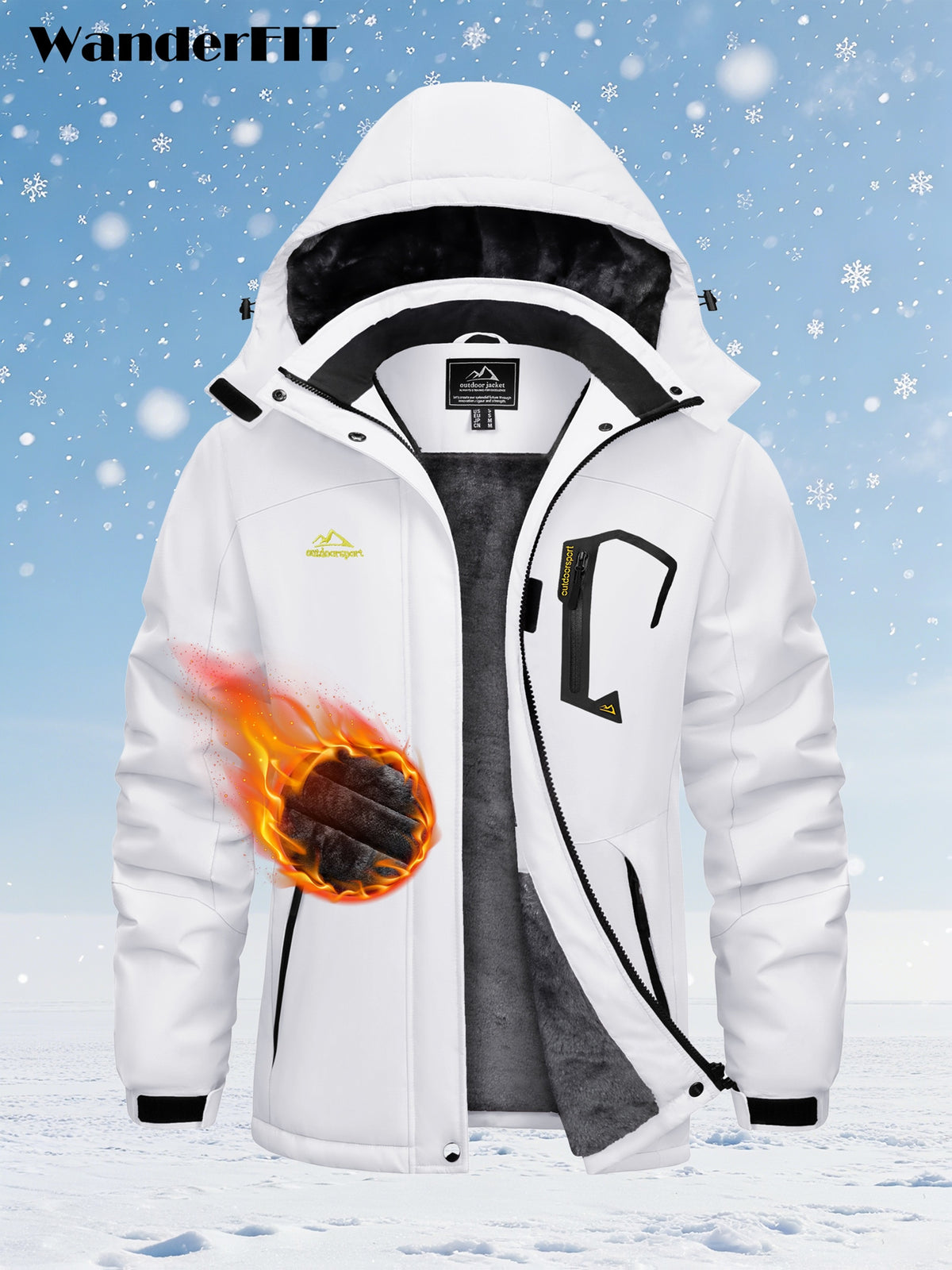 Women'S Snow Skiing Jacket Winter Thermal Warm Fleece Hiking Jacket With Detachable Hood Outdoor Snowboarding Mountaineering Winter Cycling Ice Fishing Jacket Coat