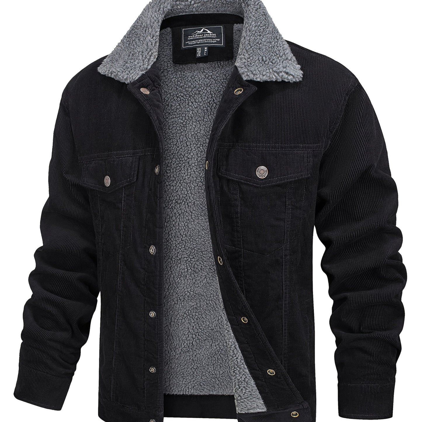 Men's Heavy-Duty Winter Jacket with & Lapel Collar - Thick Warm Trucker Jacket Suitable for Hiking, Camping, Outdoor Workwear - Machine-Washable Coat with Multi-Pocket Design (Fall/Winter)
