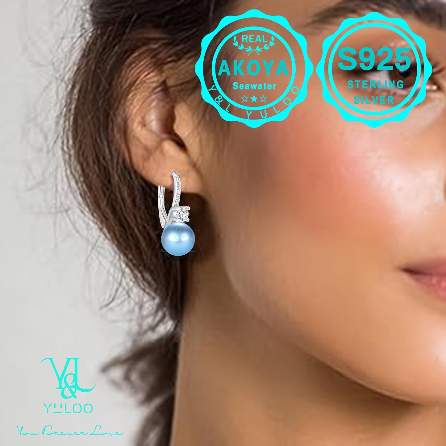 Y&L YULOO 3.6g Natural Akoya Mutsu Pearl Drop Earrings, 8mm, 5A Grade Zirconia, S925 Silver, 3.6g, Women'S Fashion Dangle Earrings, Women'S Fashion Jewelry