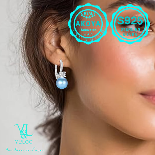 Y&L YULOO 3.6g Natural Akoya Mutsu Pearl Drop Earrings, 8mm, 5A Grade Zirconia, S925 Silver, 3.6g, Women'S Fashion Dangle Earrings, Women'S Fashion Jewelry