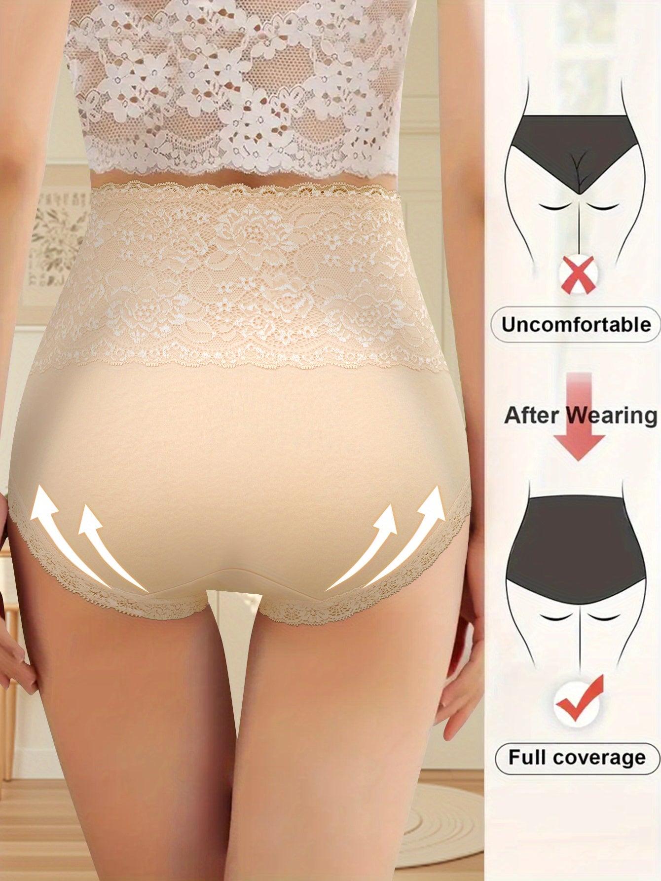 [QUASTI Ladies Jacquard Panties] QUASTI 9pcs Ladies Jacquard Non-Pinch Breathable Comfort Fit High Waisted Panties Lace Lace Elegant& Ladies High Waisted Panties