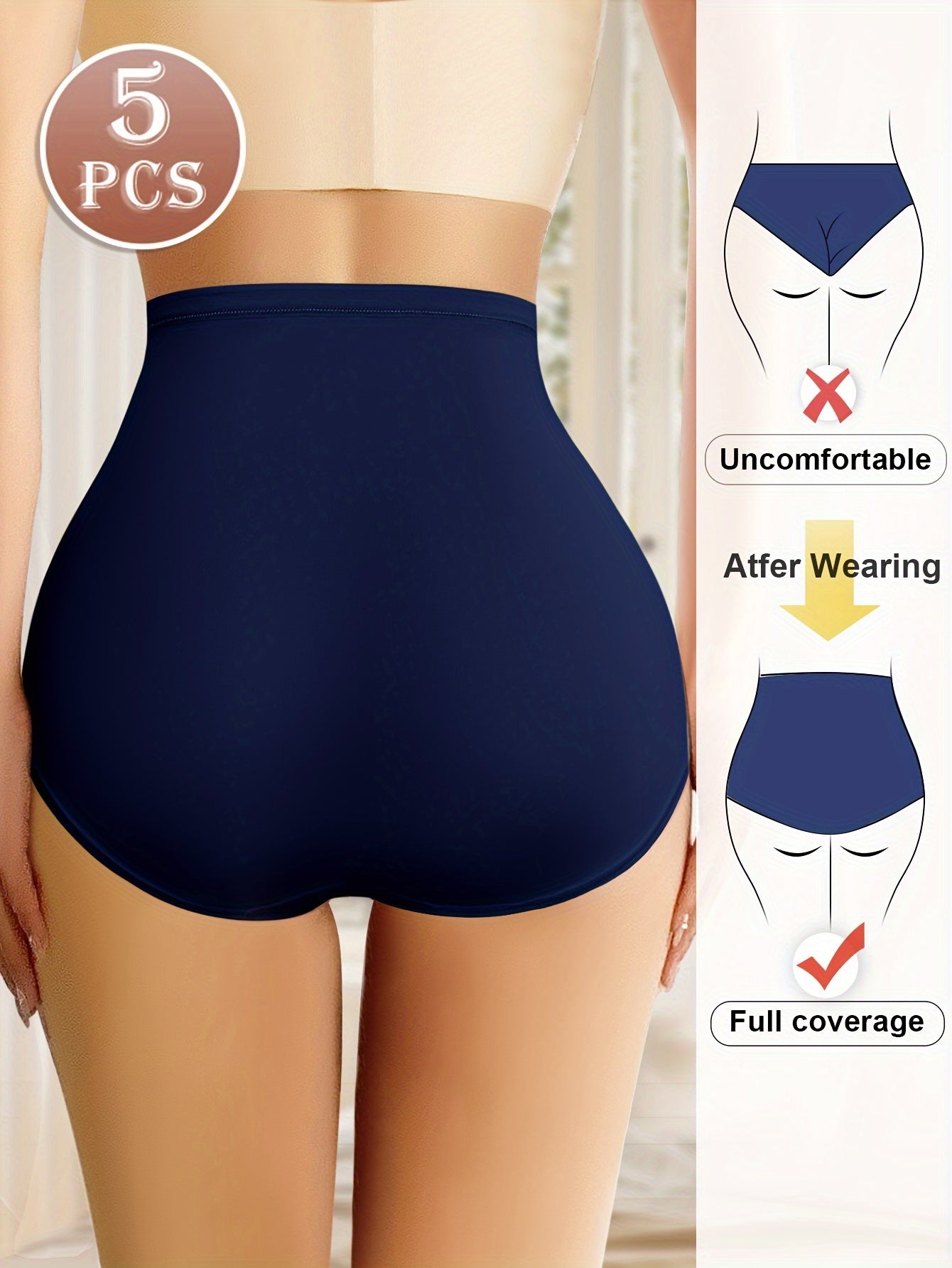 5pcs High-waisted Tummy Tuck Ice Sliky Fiber Fabric Seamless Women's Panties Briefs Comfortable Fit Shaping and Butt-lifting Thin Style for Summer