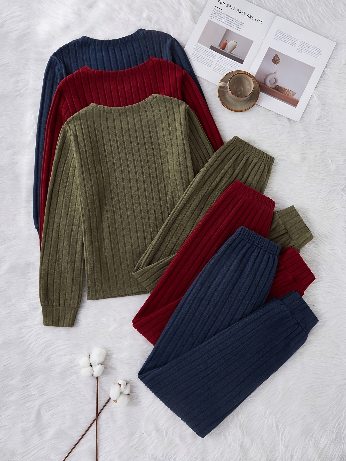 6pcs Women'S Sports Suit, Fleece Fabric, Long Sleeves And Long Pants, Comfortable Fabric, 3 Color