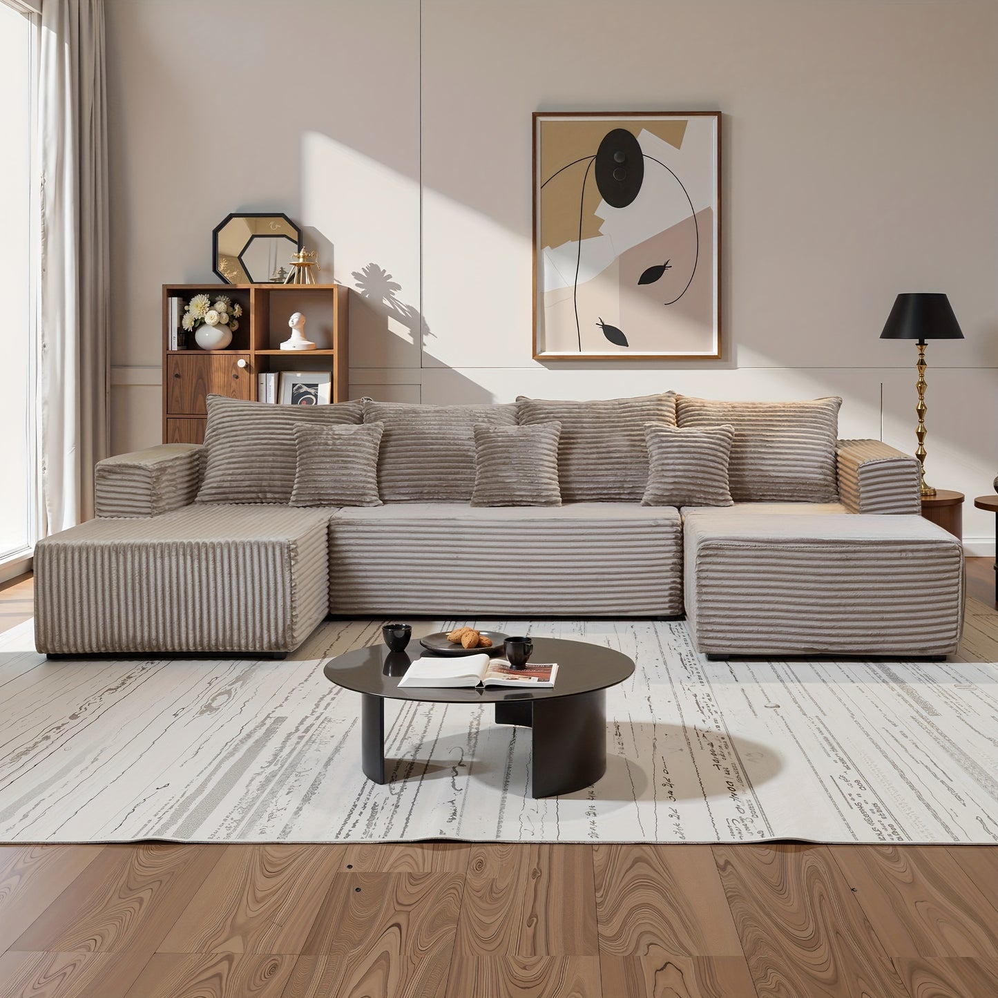 134''U-Shaped Modular Sectional Sofa with Chaise Lounge - No Assembly Required, Memory Foam Cushioning & Corduroy-like Fabric, Convertible Sleeper Sofa Bed, Contemporary Cloud Boneless Design for Game Room, Living Room, for h