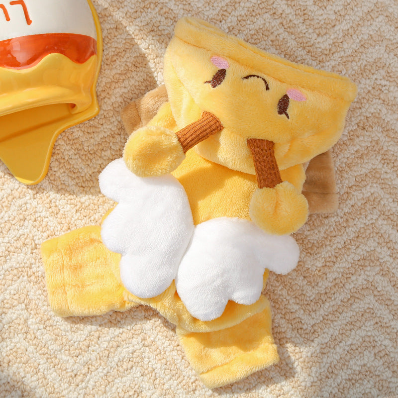 Warm Winter Jacket for Small Dogs & Cats - Flannel Four-Legged Pet Coat with Snap Button Closure, Cozy Cold Weather Clothing for British Shorthair, Short-legged Breeds (Bee Pattern Design) - for X-Small Species (Dogs/Cats)