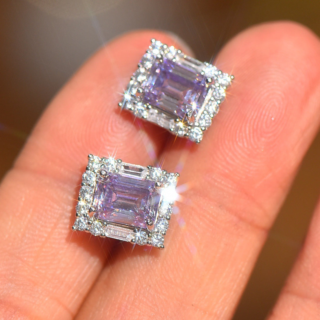 S925 Silvery Purple Moissanite Stud Earrings Are Worn Daily for Birthday Parties, Banquets And Christmas, Thanksgiving As Gifts for Family, Friends, Couples