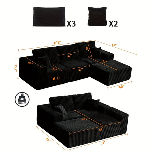 108.1 Inch L-Shaped Cloud Couch Modular Sofa - 2pcs Plush Floor Sofa for Living Room, Bedroom & Game Room | Separatable for Flexible Seating | No Assembly Required | Charcoal Grey, Light Grey, Orange, White, Black