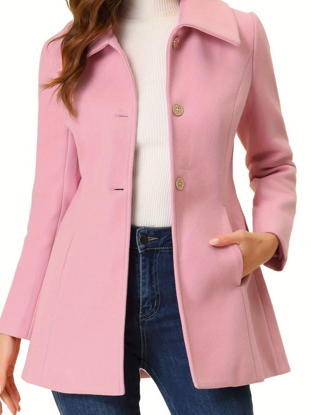 Allegra K Women’s Elegant Purple Winter Coat - Classic Single-Breasted Overcoat with Slant Pockets, Turn- Collar, and Bowtie Back, Fully Lined for Warmth, A-Line Shape, Long Sleeve, Machine Washable, Perfect for Fall/Winter