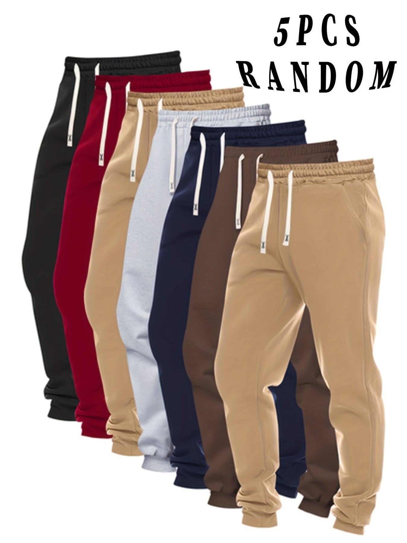 [5pcs Men's Jogger Pants] 5pcs RANDOM Men's Casual Jogger Pants-Comfortable Sweatpants For Everyday Wear, Workout, Or Lounging-Trendy Elastic Waistband With Drawstring, Pockets, Durable-Breathable Fabric-Perfect For Gym, Runn