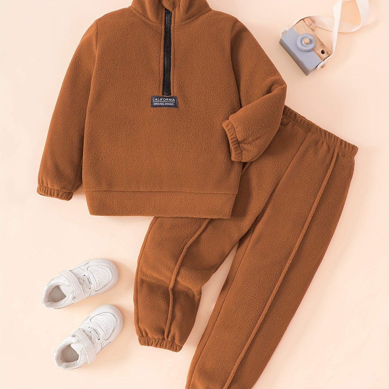 Boys' Autumn/Winter Gray Solid Color -Lined Warm Zip-Up Top & Pants Two-Piece Set, Perfect for Outdoor