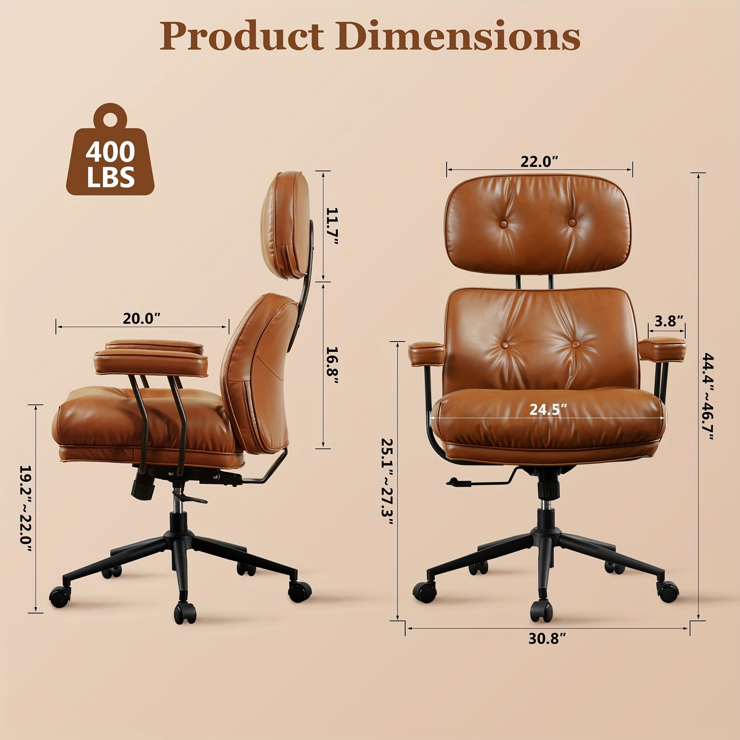 Oversized Modern Office Chair PU Leather, High Back Adjustable Desk Chair with Padded Armrests, Ergonomic Computer Chair for Home Office, Stylish Executive Chair with Lumbar Support