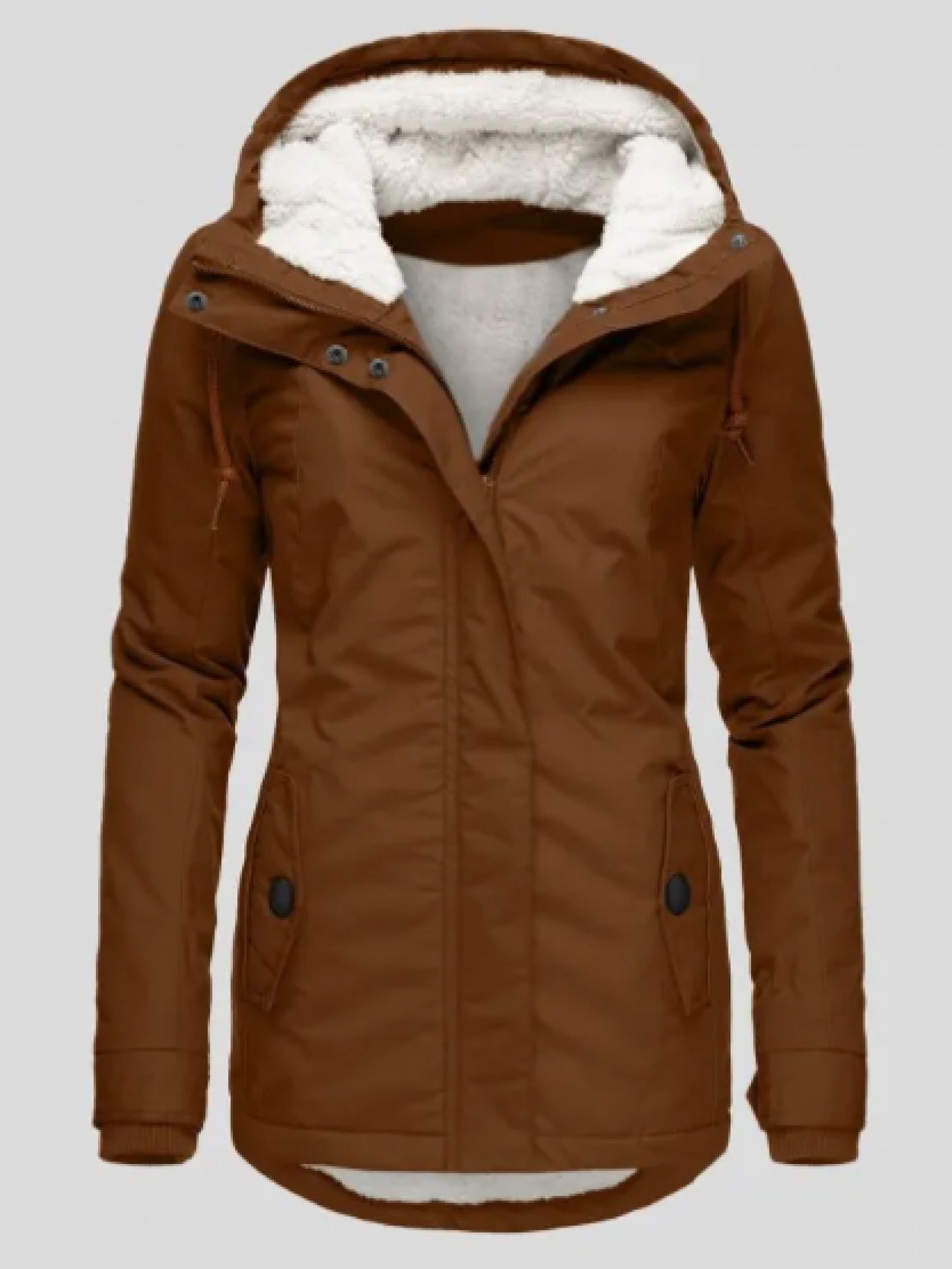Women'S Elegant Winter Jacket - Mid-Length Hooded Coat with Front Pockets, Long Sleeve Warm Outerwear, Solid Color Chic Design for Casual & Semi-Formal Wear, Cozy Insulated Coat for Cold Weather, Versatile Everyday Winter Clo