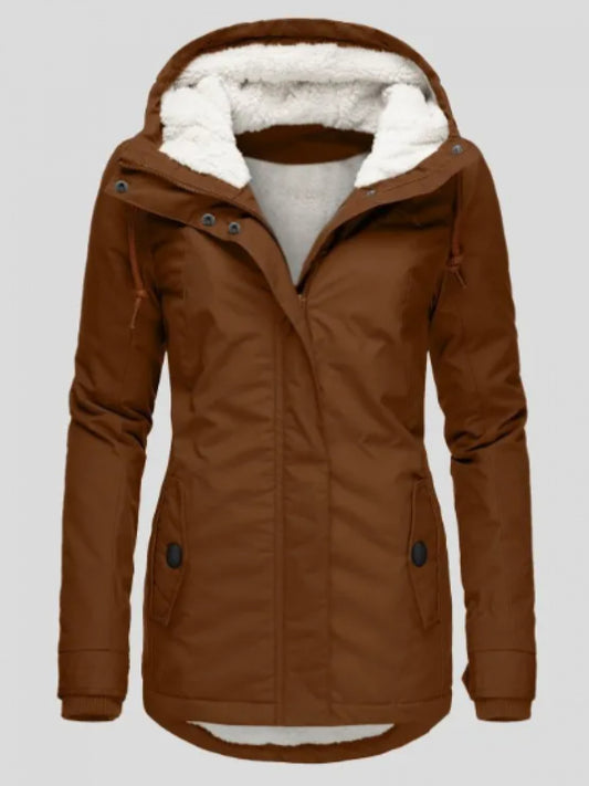 Women'S Elegant Winter Jacket - Mid-Length Hooded Coat with Front Pockets, Long Sleeve Warm Outerwear, Solid Color Chic Design for Casual & Semi-Formal Wear, Cozy Insulated Coat for Cold Weather, Versatile Everyday Winter Clo